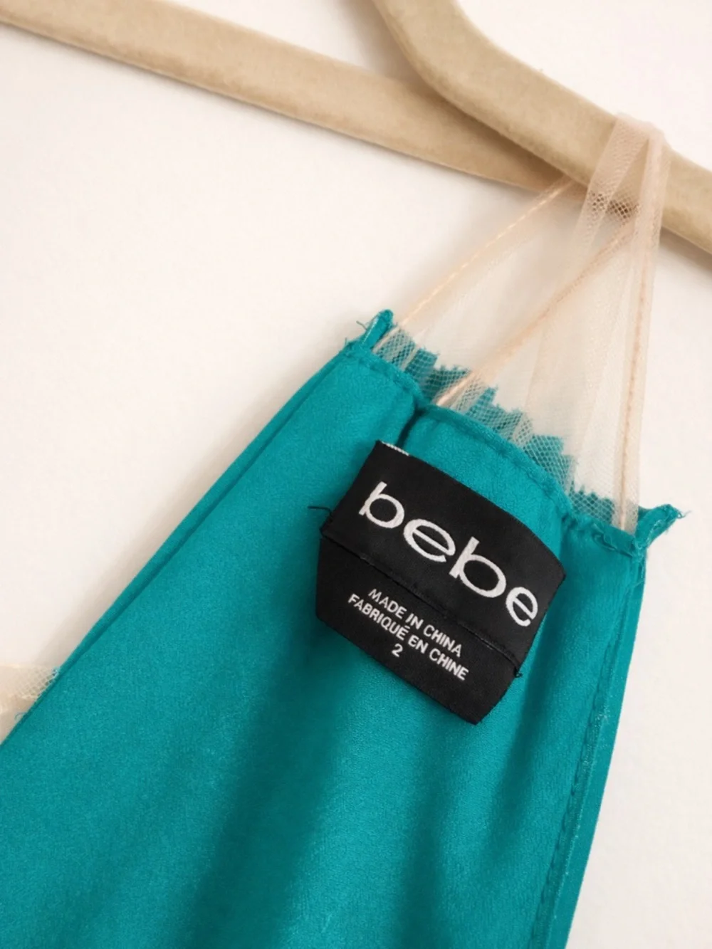 Bebe Teal Pleated High-Low Dress w/ Mesh Side Panels – Size 2